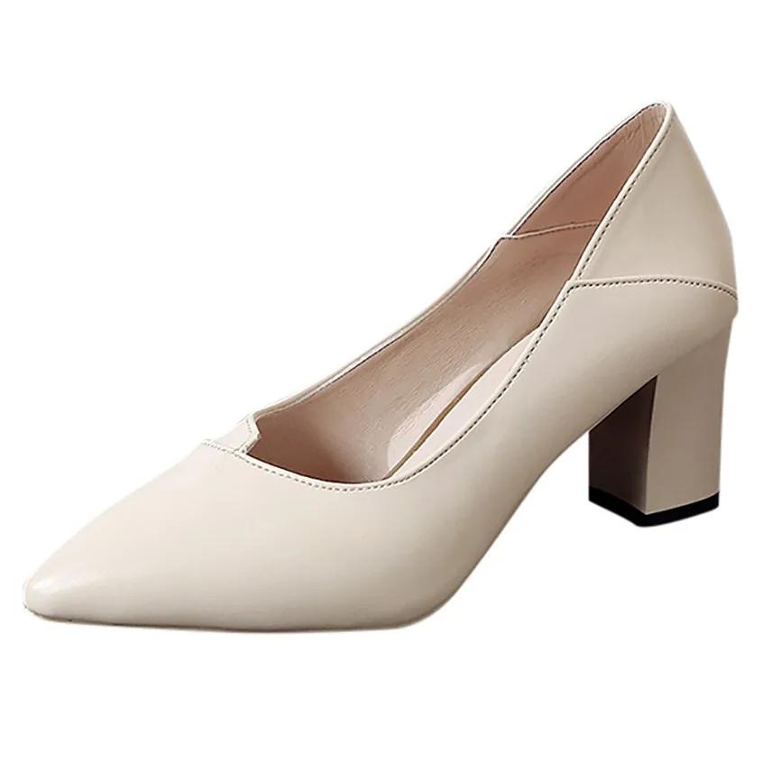 Мода 2024 Женская обувь Женская мода Толстая с высоким каблуком заостренный одинарный деловой стиль платья