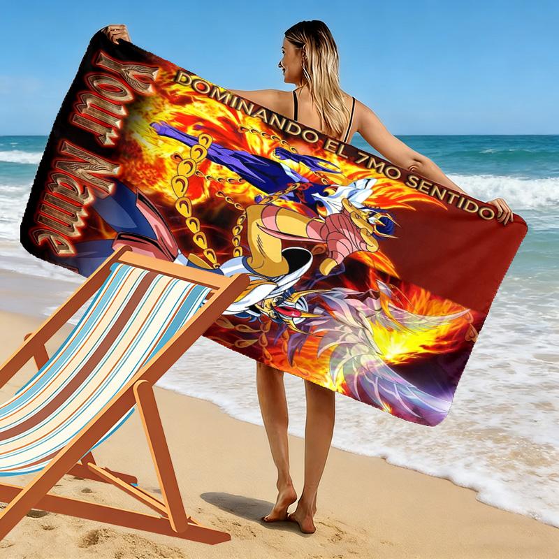 Name Custom Anime Saint seiya Print Beach Towel, Large Soft Quick Dry Towel for Beach Camping Swimming