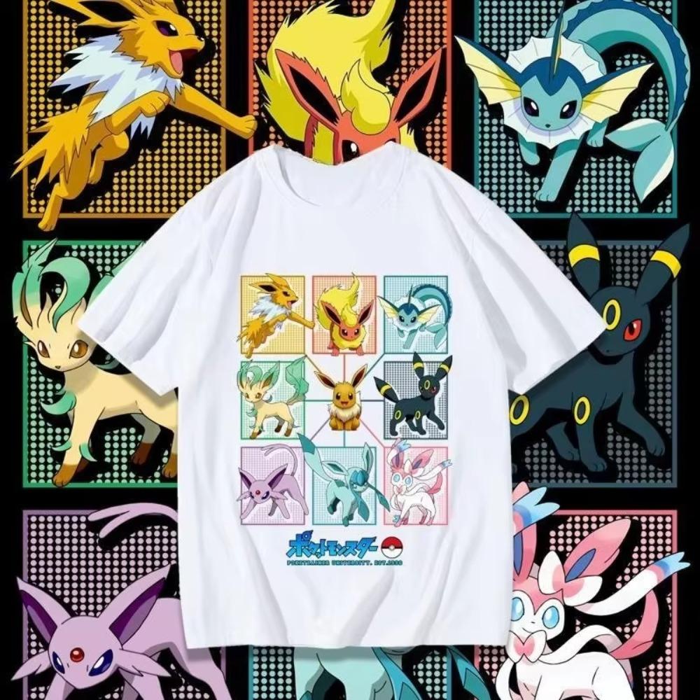 Pokémon Cartoon Eevee Cherry Blossom Tshirt Summer New Unisex and Women Loose Fashionable Casual Harajuku Short Sleeved Top