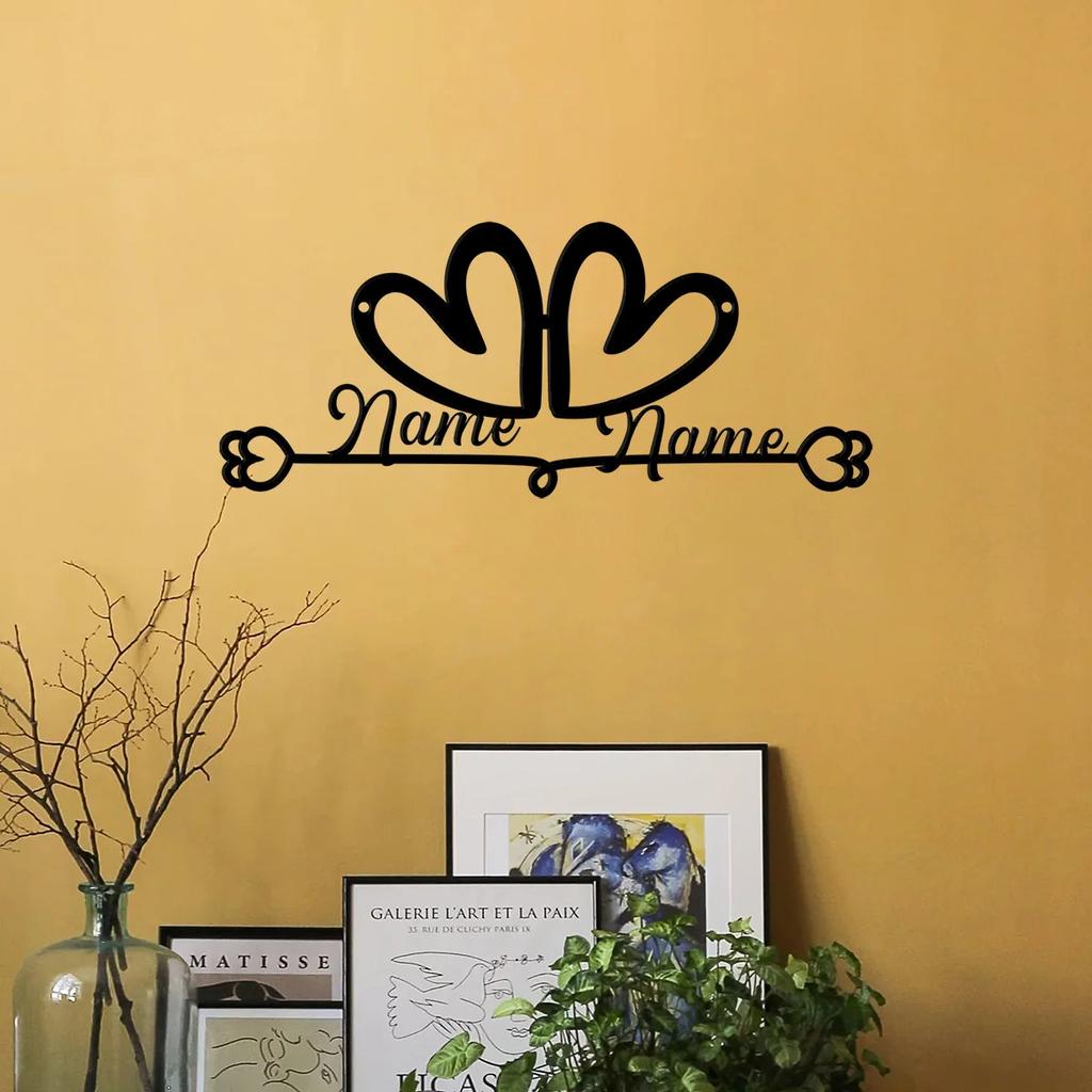 Personalized Metal Wall Art, Custom Heart Couples Sign, Wedding Anniversary Gift