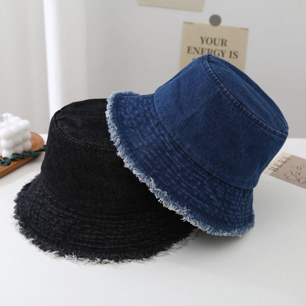 Wide Brim Denim Fisherman Hat Sun Protection Summer Sun Hat Foldable Washed Denim Bucket Hat Beach
