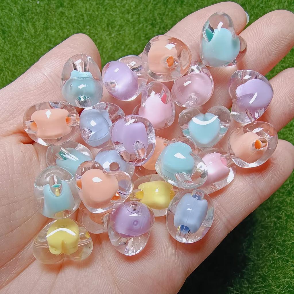16mm Mixed Acrylic Heart Beads Loose Spacer Beads for Jewelry Making DIY Handmade Bracelet Necklace Accessories 100pcs/Lot