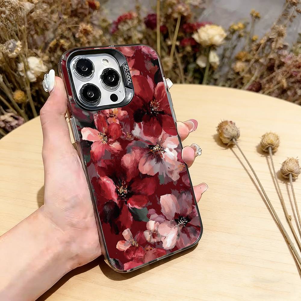 Чехол для телефона серия «Цветы маслом» для iPhone 17, 16, 15, 14, 13, 12, 11 Plus, Pro Max, XS, Цветная серебристая внутренняя крышка