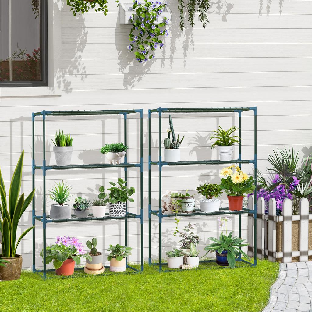 70L x 27W x 110H cm Modern Plant Stand Set of 2, 4-Tier Planter Holder with Steel Frame, Outdoor Flower Display Rack for Potted Plants Balcony Décor