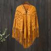 Women Shawl Warm Fabric Solid Color Versatile Hollow Tassels Hem Winter Scarf Comfortable Shawl Wrap