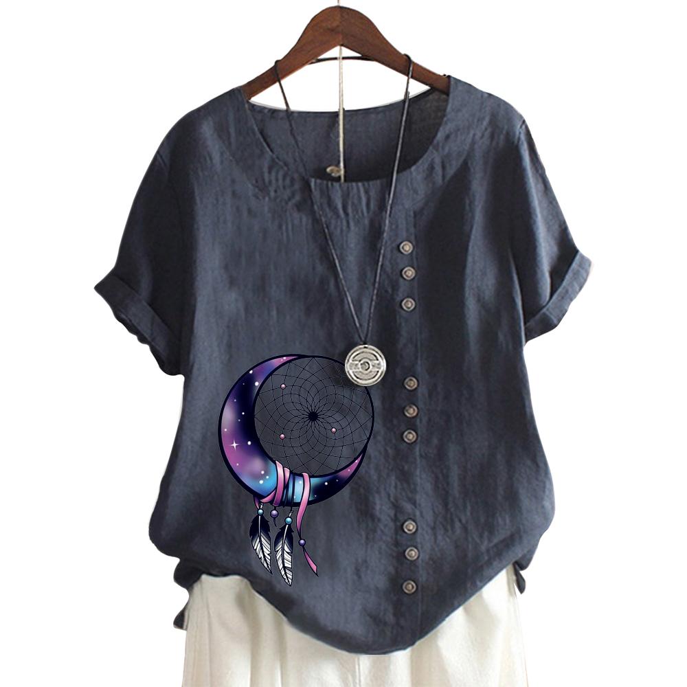 Women's Fashionable Round Neck Short Sleeve Top with Popular Floral Pattern in 11 Colors