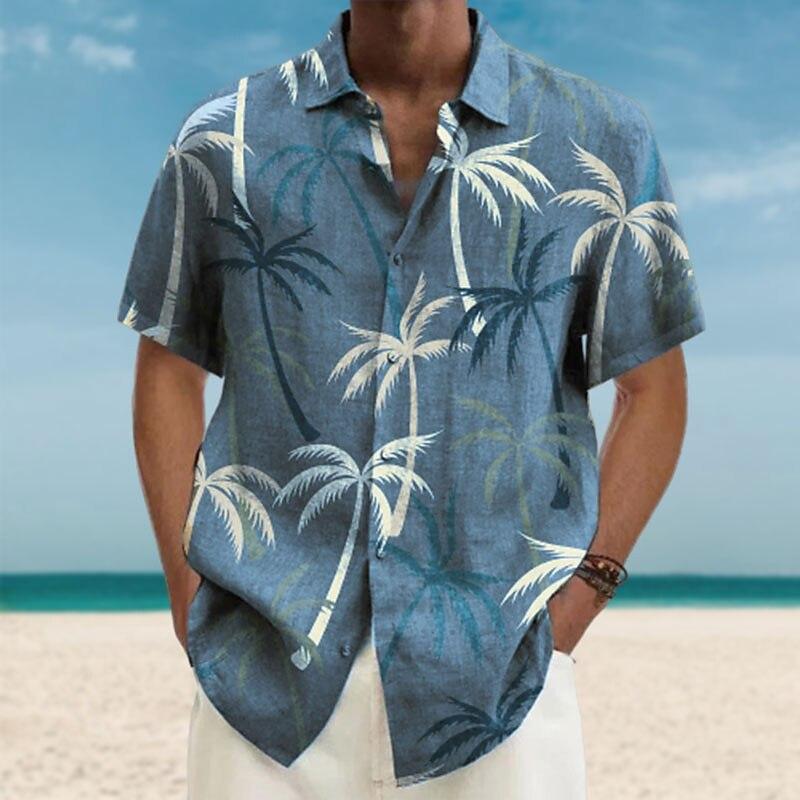 Men's 3D Coconut Tree Printed Shirt Button Up Shirt Casual Shirt Summer Shirt Short Sleeved Daily Vacation Clothing