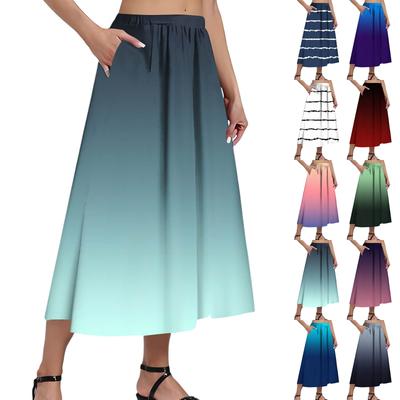 Женская повседневная модная юбка с принтом в полоску и градиентом, эластичная свободная плиссированная юбка до середины тела с карманами (С боковым карманом)