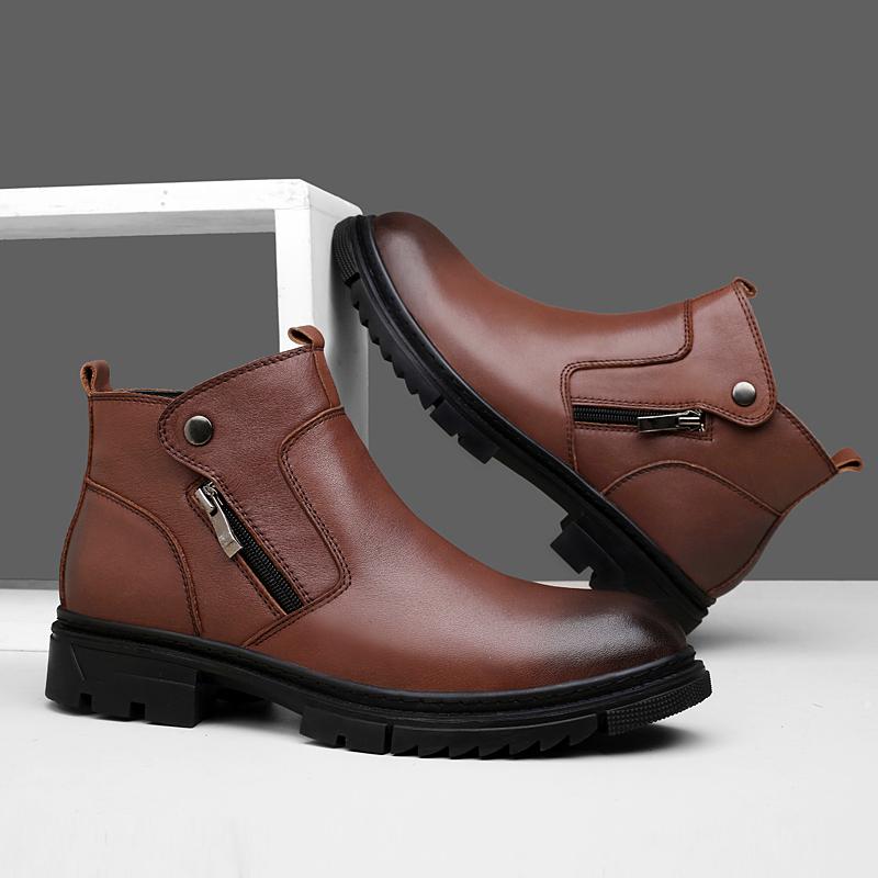 Повседневная обувь из натуральной кожи для мужчин, ботинки до щиколотки в британском стиле, с боковой молнией, обувь с высоким верхом, мужские классические ботильоны челси