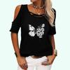 Женская мода, топ с короткими рукавами и принтом, женская летняя футболка с открытыми плечами, повседневная футболка с круглым воротником, пуловер, свободная футболка