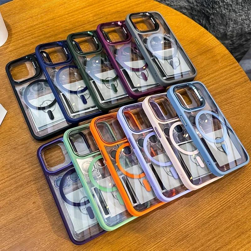 Магнитный противоударный чехол для телефона для iPhone 17 16 15 14 13 12 11 Pro Max для подставки MagSafe, протектор для стеклянного объектива, задняя крышка, Funda