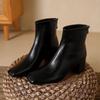 Woman Leather Short Boots Square Head Low-barrel Elastic French Style Short Boots 2024 Autumn Chic Back Zip Casual Short Boots