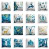 Home Decoration Christmas Blue Elk Plant Pillow House Polyester Cushion Cushion Decoración Navideña Funda De Almohada