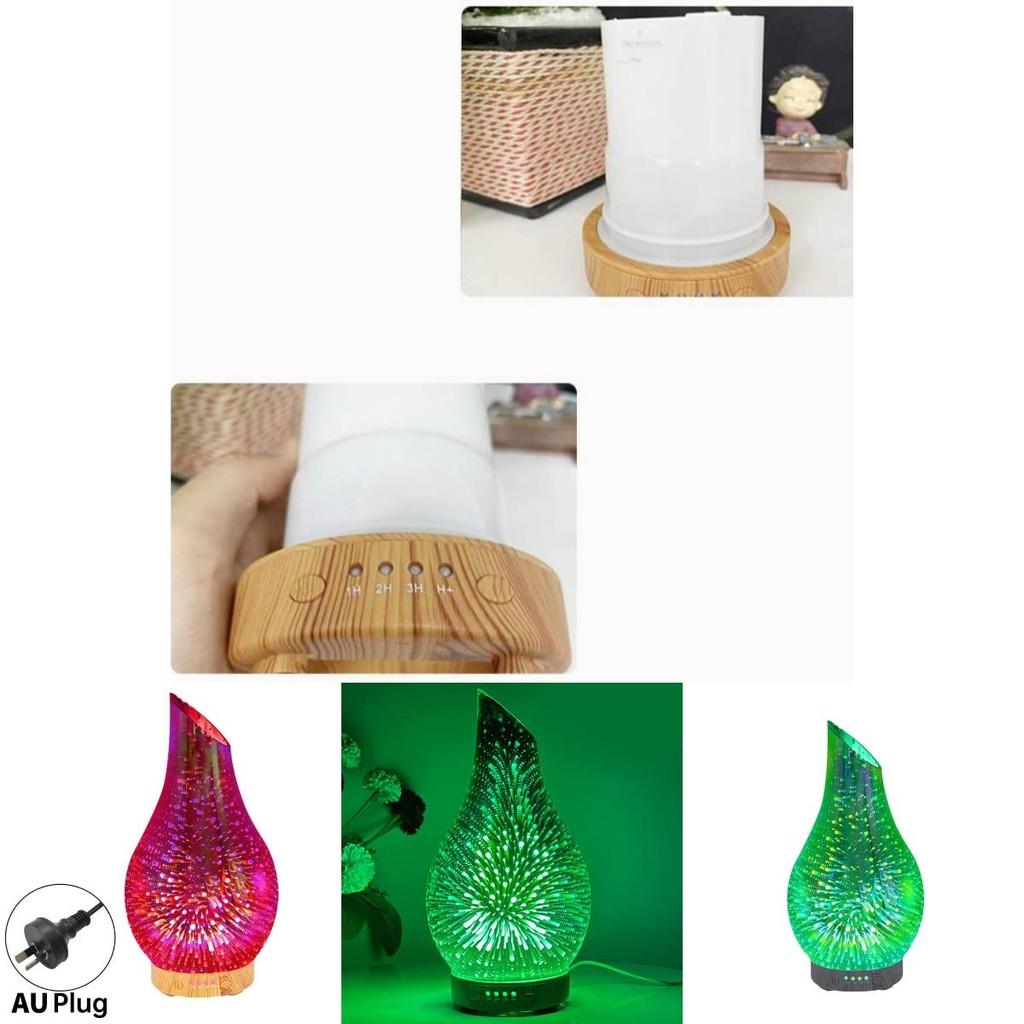 Креативный 3D Стеклянный Ультразвуковой Увлажнитель Холодного Пара с Текстурой Дерева для Дома 7 Цветов Ночник Диффузор Эфирных Масел Форма Вазы