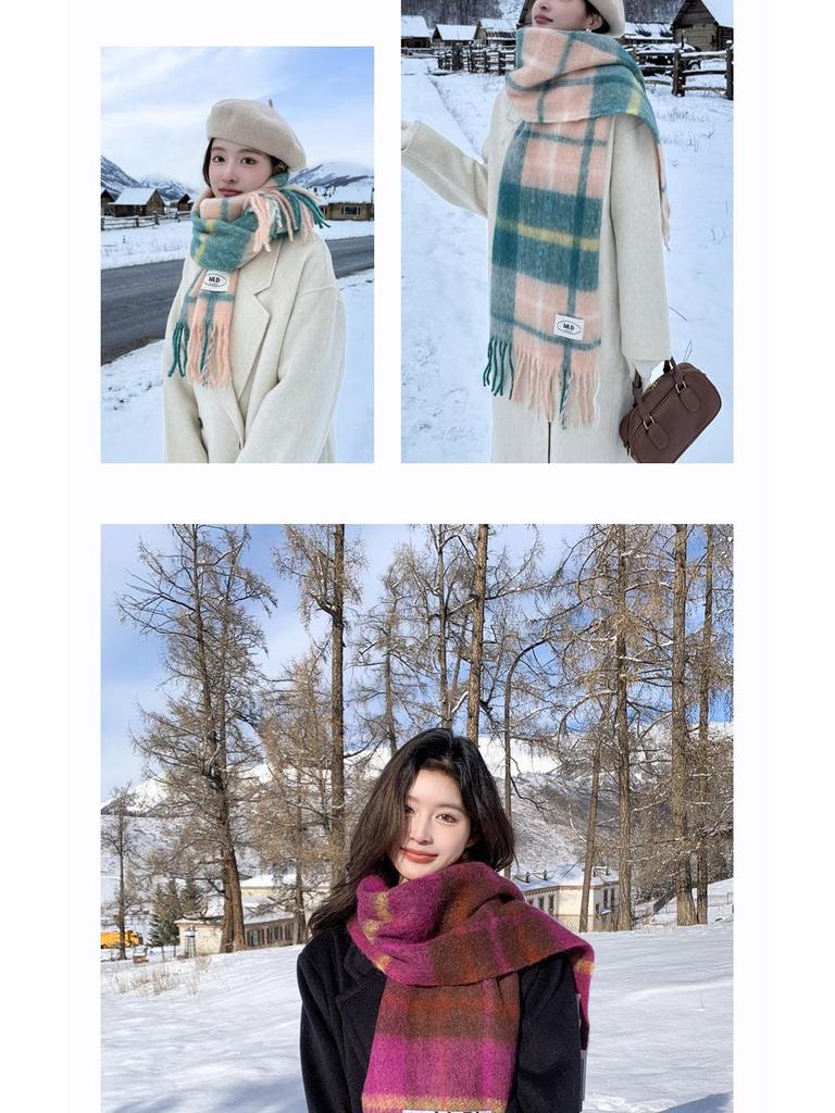 High-End Vivienne Westwood Wool Cashmere Plaid Snood Scarf for Women