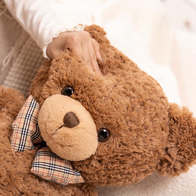 Kawaii Bow Tie Bear Doll Plush Toy Brown Hug Pillow for Home Living Room Bedroom Birthday Gift Soft Stuffed Bear