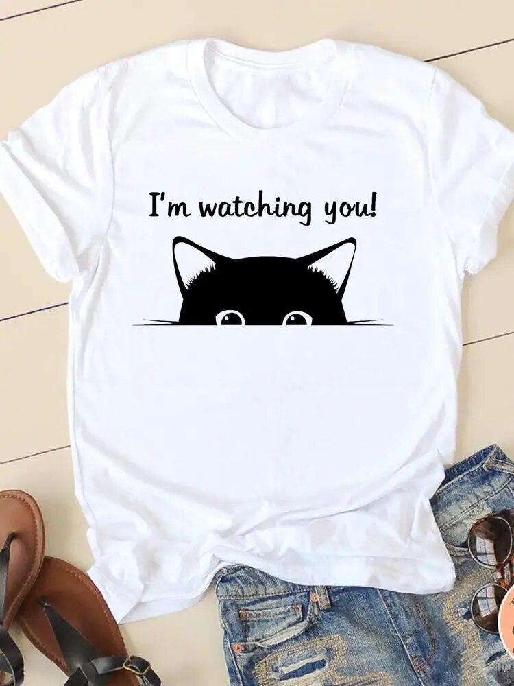 Футболки с леопардовым принтом Love Paw Cat Dog с коротким рукавом, женская летняя повседневная одежда, женская модная женская футболка, футболка с рисунком