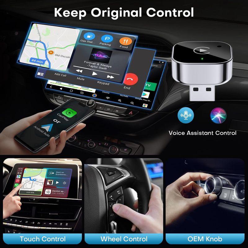Беспроводной адаптер CarPlay и Android Auto 2026 Улучшенная версия: Проводной на беспроводной для автомобилей со встроенным Apple CarPlay/Android Auto, Мини