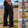 Fashion Men's Jogging Pants Cotton Linen Outdoor Daily Solid Colour Drawstring Multi-Pocket Loose Straight Trousers