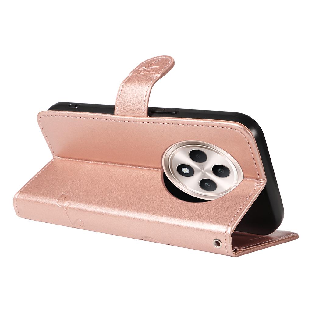 For Oppo Reno12 F 4G PU Leather Cases Flower Pattern Wallet Stand Phone Cover with Strap