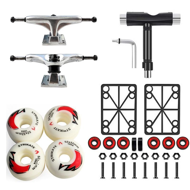 5 Inch Aluminum Skateboard Trucks With 52mm 100A PU Wheels Precision Bearings Kit Adult Street Park Skating