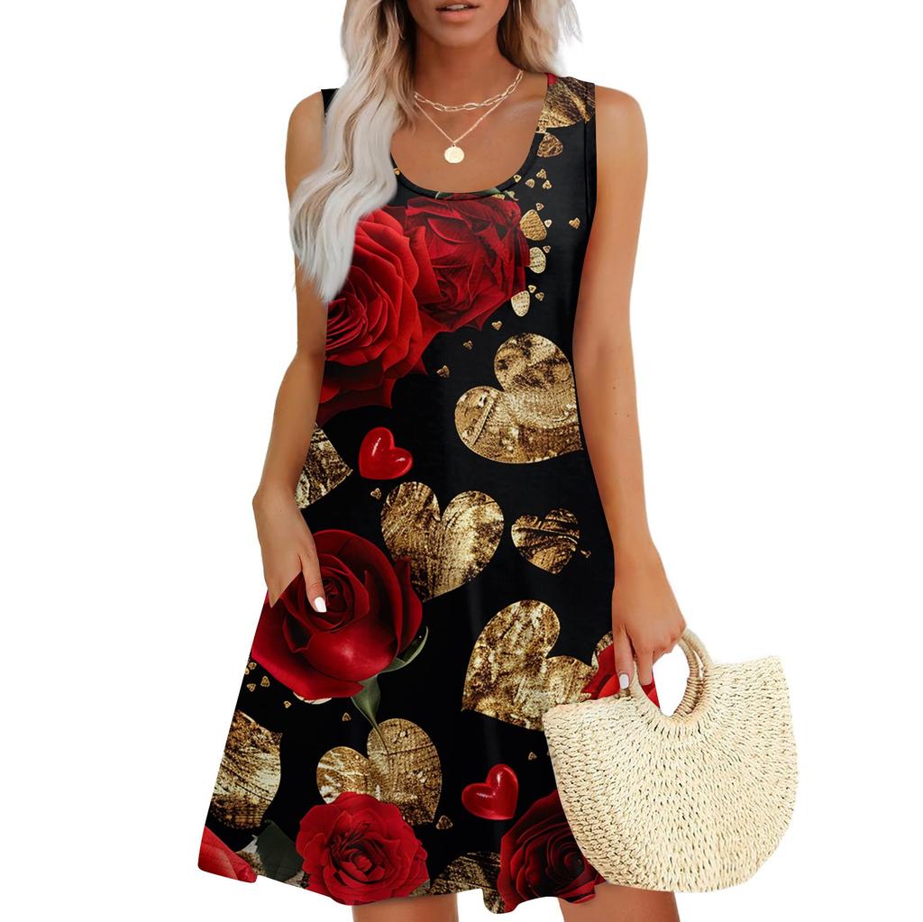 Женский повседневный сарафан с карманами, летнее пляжное платье в стиле бохо, праздничные платья для женщин, футболки, платья с U-образным вырезом, свободные платья-майки