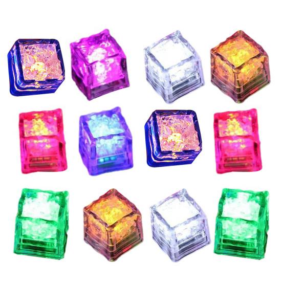 12 шт. Светодиодные светящиеся кубики льда, меняющие цвет при контакте с жидкостью, многоцветные, 7-цветные светодиодные кубики льда, пищевой класс, для вечеринок, свадеб, баров, подсветка для напитков