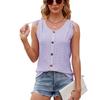 Летний женский жилет, новый однотонный свободный топ без рукавов с круглым вырезом на пуговицах и шнурке