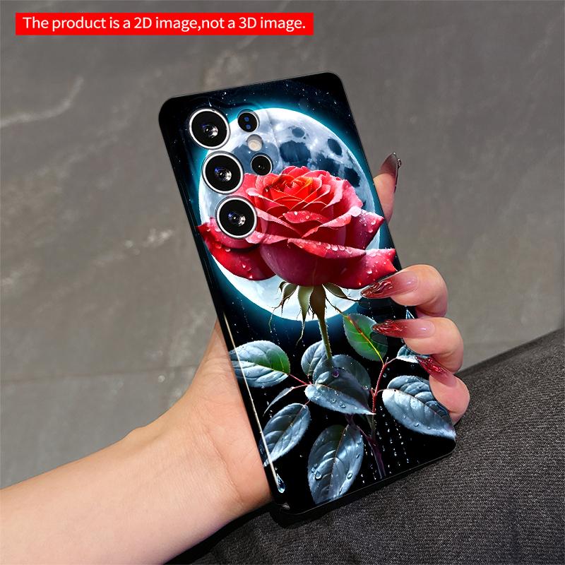 2DFlat Samsung phone case Moonlit Rose with Dew Drops Applicable to Galaxy S23 S24 S25ULTRA S26 A12 A14 A15 A16 A54 A55