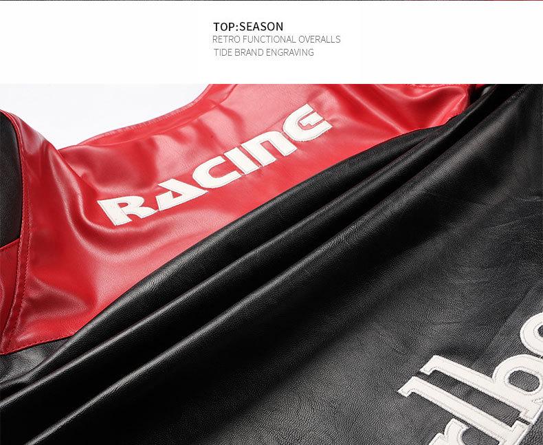 Мужская мотоциклетная гоночная куртка из ПУ-кожи с бархатной подкладкой - Уличная одежда в американском стиле