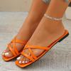 Модные оранжевые сандалии на плоской подошве для женщин, кожаные, роскошные, повседневные, летние, нескользящие шлепанцы, женские, с открытым носком, квадратным носком, для улицы, пляжные шлепанцы