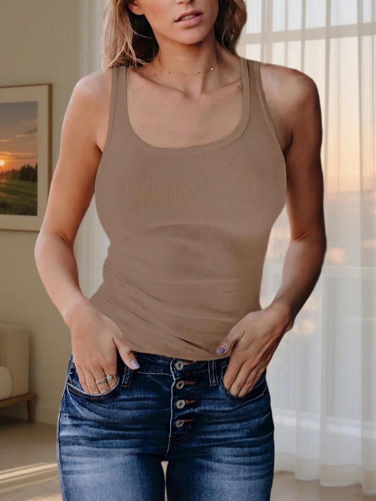 Women's Ribbed Tank Top Sleeveless Scoop Neck Slim Fit Cami for Streetwear and Layering