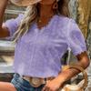 2024 Women Fashion Summer Blouse Elegant Lace Hollow Vintage Solid Shirt V-neck Lady Tops Puff Sleeve White 21385