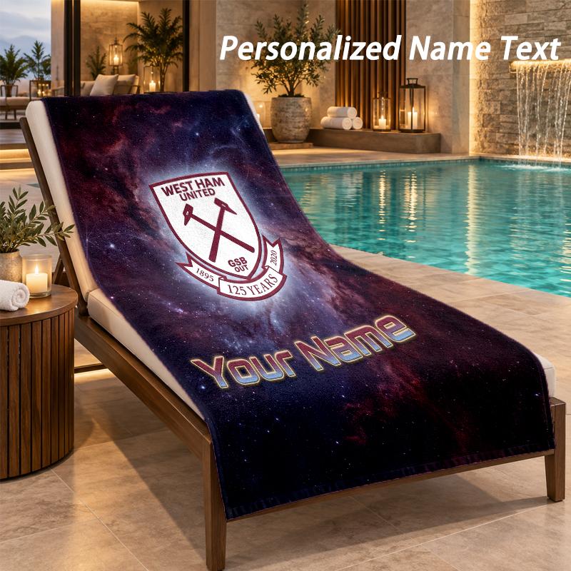 Custom Text West Ham United FC Print Beach Towel Large Towel For Home Bathroom Beach