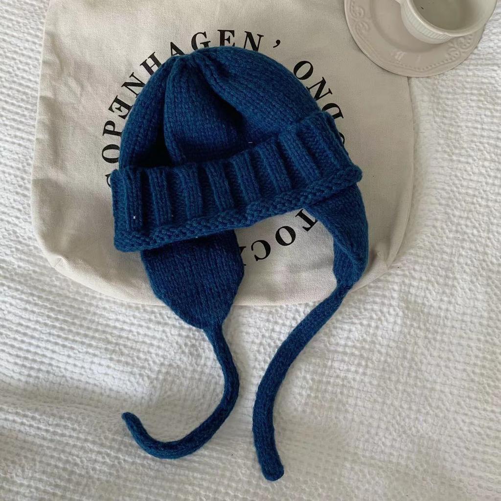 Однотонные вязаные зимние теплые шапки с защитой ушей, эластичная вязаная шапка-ушанка, корейская осенне-зимняя шапка-авиатор