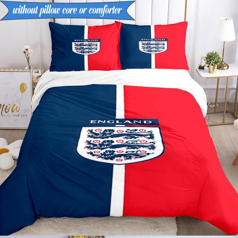 3PCS England Football Crest Printed Soft Bedding Set,Including 1pc Duvet Cover And 2pcs Pillowcases Perfect for Bedroom, Dormitory, Fan gift