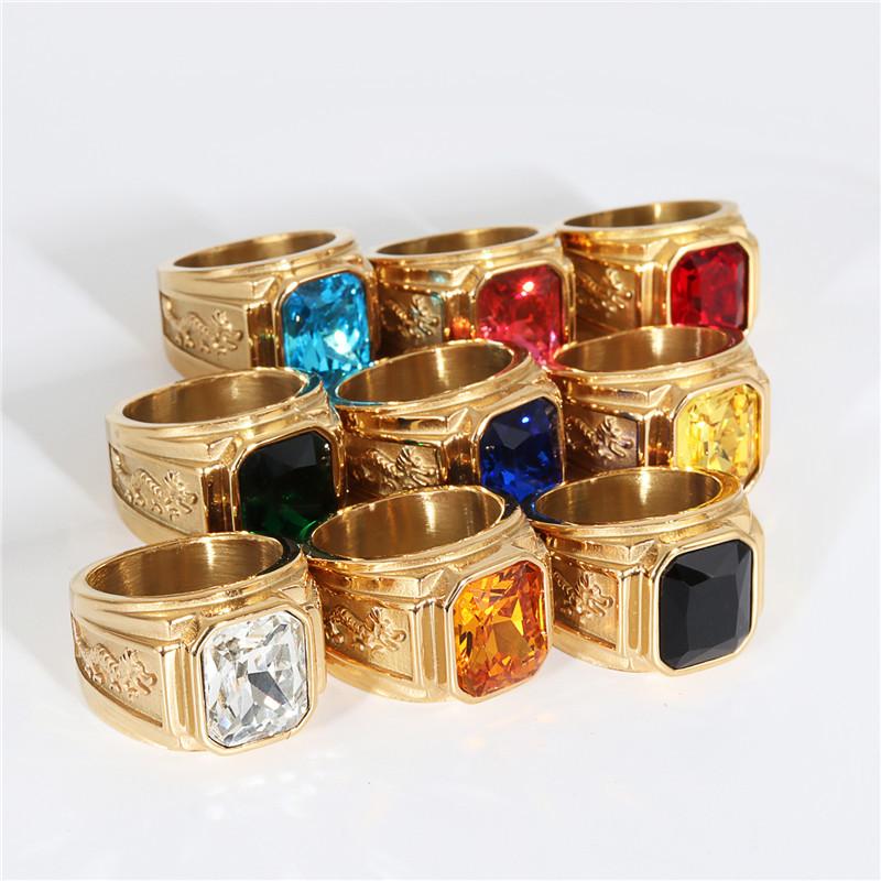 Ювелирное изделие Кольцо с двойным драконом из титановой стали в стиле панк, женское индивидуальное кольцо из нержавеющей стали с гравировкой и инкрустацией из квадратных драгоценных камней в виде дракона