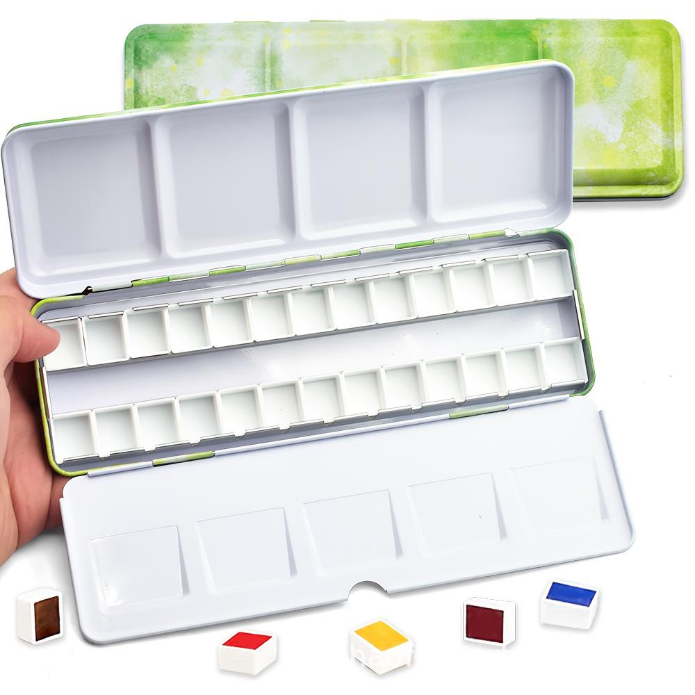 High-Quality Thickened Solid Pigment Black Watercolor Palette Box - 14/26/52 Colors