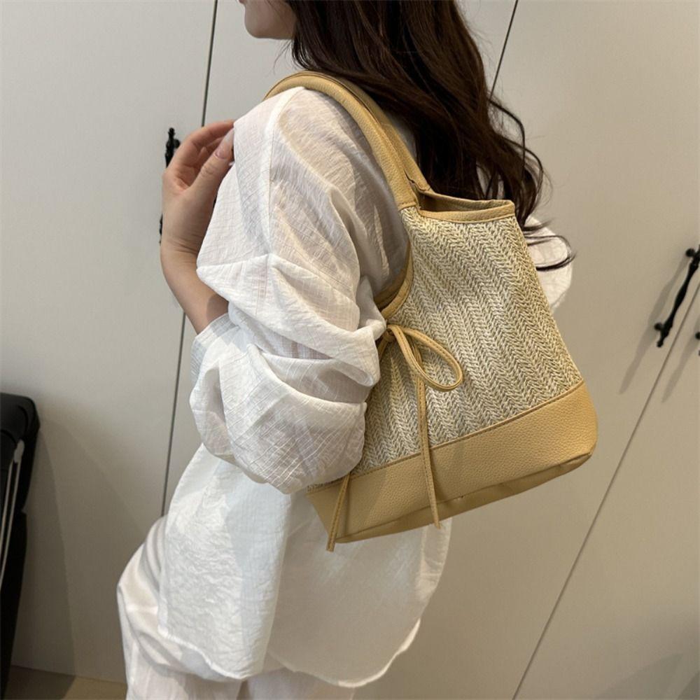 Large Capacity Straw Shoulder Bag Elegant Women's Handbag Korean Weaving Tote Bag Beach