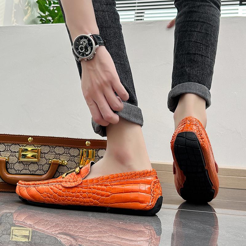 Мужские мокасины Туфли для вождения Комфортные кожаные лоферы Повседневные слипоны Большой размер Цвет Серый Горошек Обувь Большого размера