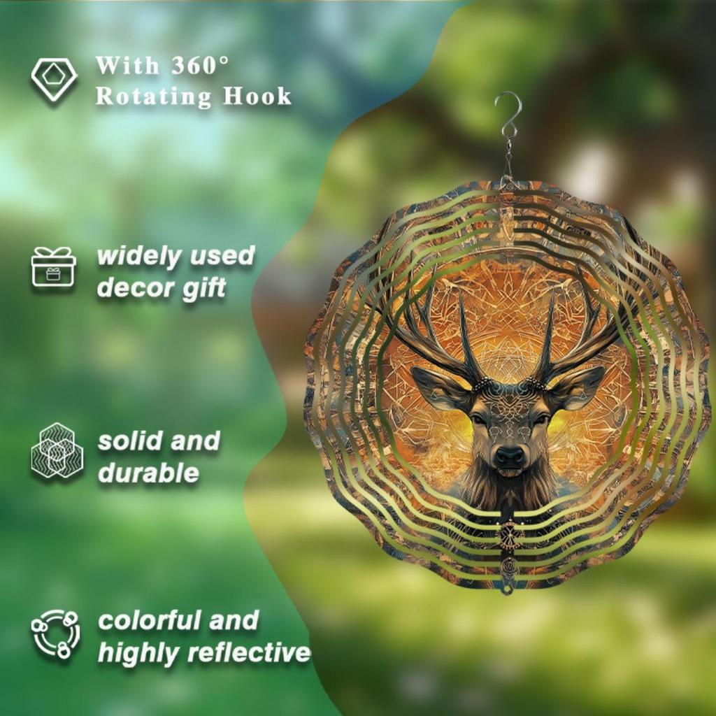10-дюймовый ветряной спиннер «Олень» с колокольчиком для декора открытого сада, балкона, вращающийся крюк, элегантный подарок на весну-лето