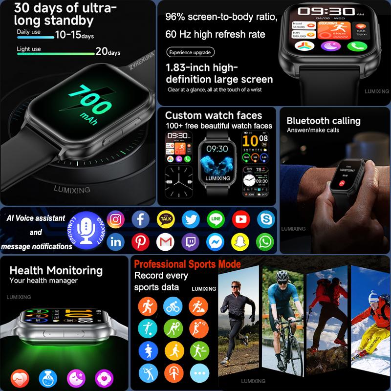New Bip 6 Pro Sports Smart Watch Men IP68 Waterproof Built-in 24H Heart Rate GPS Track 700 mAh Battery Smart BT Call Watch Women