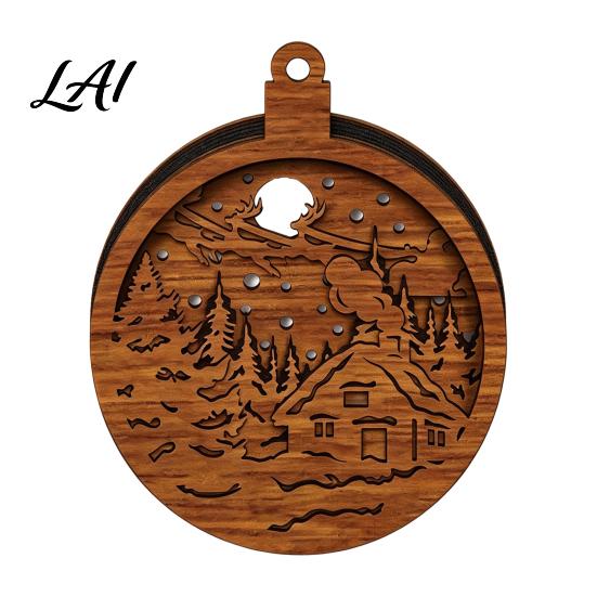 Multi Purpose Wood Decor 3D Wooden Light Up Christmas Ornament Layered House Tree Snowman Art Nativity Scene Hanging Decoration for Xmas Tree,