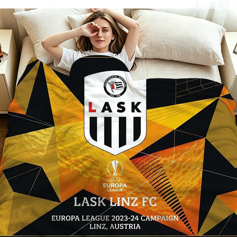 Фланелевое одеяло с принтом логотипа LASK LINZ Высокое качество Теплое Уютное Покрывало для Всех Сезонов Идеально для Подарков Домашний Декор