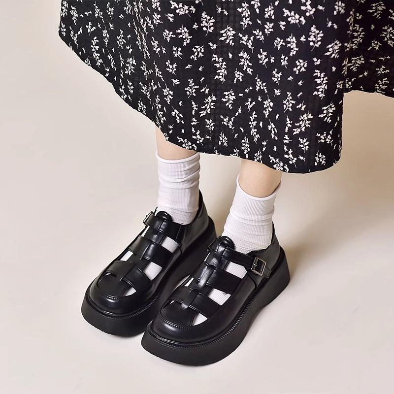 Кожаные сандалии на платформе, женская летняя одежда 2025, новая весенняя женская универсальная плетеная полая сумка-головка, римские сандалии