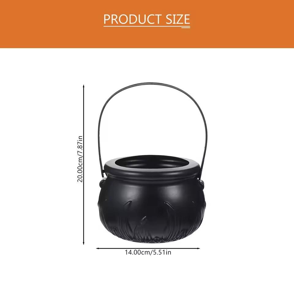 Halloween Themed Decorations Large Size Witch Bucket Plastic Round Basket Candy Cauldron Bucket Witch Basket Plastic Treat Black