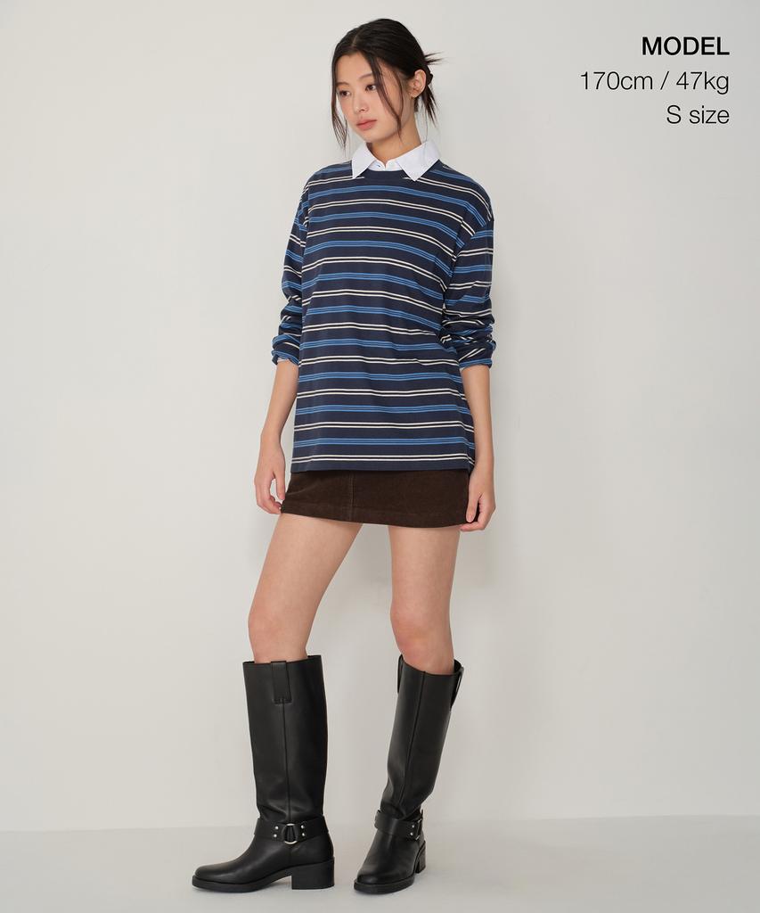 MUSINSA STANDARD WOMAN Multi-Stripe Oversized Long Sleeve T-Shirt [Navy/Blue]