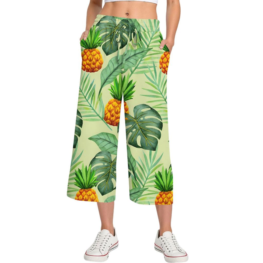 Женские летние повседневные спортивные брюки с высокой талией и принтом, укороченные брюки свободного покроя