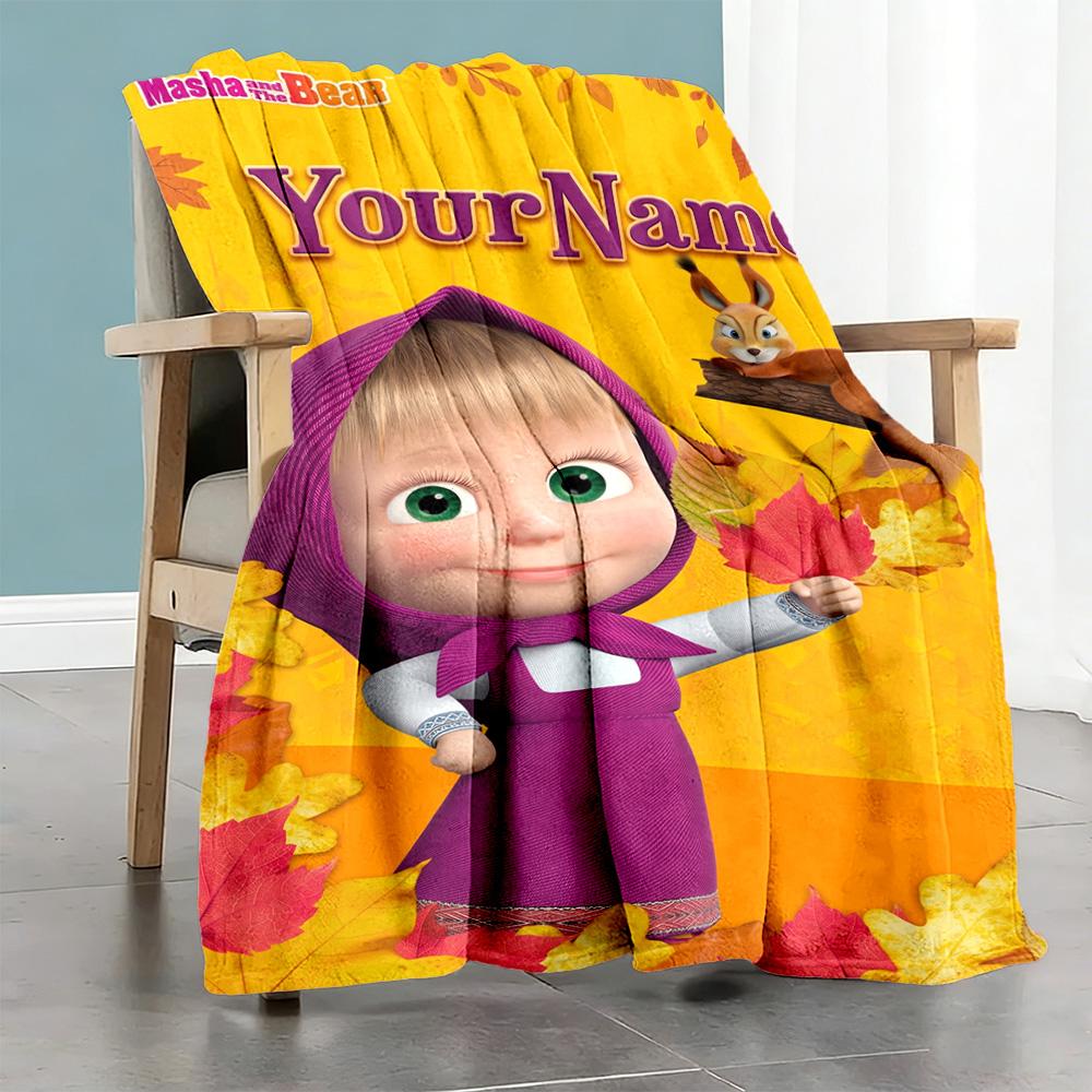 Masha Bear Customize Text Blanket Multi-purpose Personalized Blanket Durable Comfort Throw For Picnics Chair Bedding Nap Four Seasons Universal
