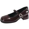 Fashion Temperament French Brown Thick Heel Small Leather Shoes Women's 2025 New Spring and Autumn with Skirt Shallow Mouth Mary Jane Single Shoes